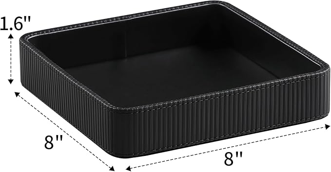 Small Valet Tray, 8"x8" Nightstand Organizer for Women Men| PU Leather Desk Organizer Trinket Dish| Decorative Vanity Tray Catch All Key Bowl for Dresser Bedside Coffee Table Entryway (Black)