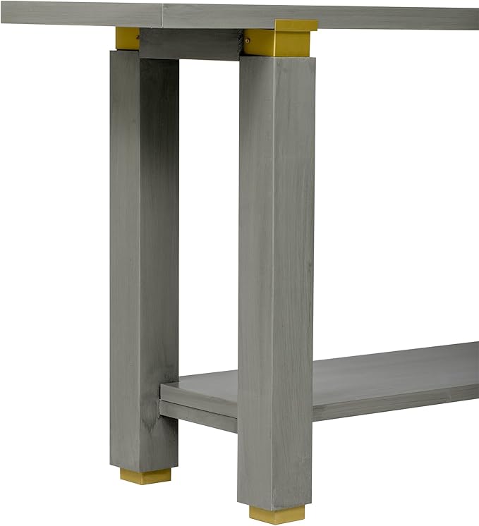 63" Modern Minimalist Console Table with Storage Shelf, Solid Wood Industrial Entryway Sofa Table with Metal Accents for Living Room, Hallway (Gray)