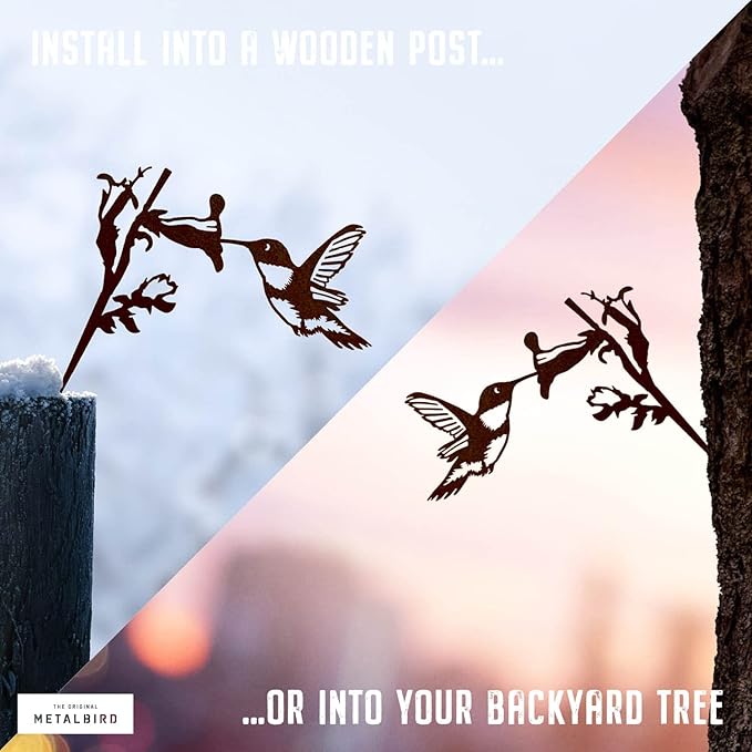 METALBIRD - Hummingbird - Outdoor Tree Ornaments in Corten Steel - Metal Art Proudly Made in The USA