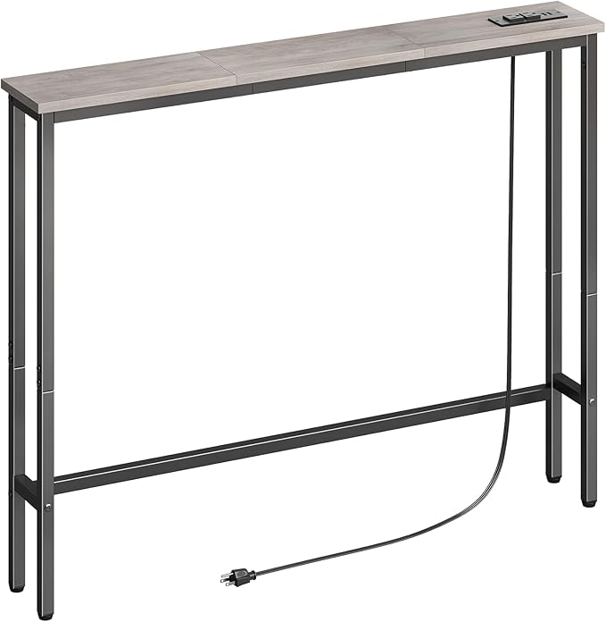 ELYKEN 5.9" Narrow Console Sofa Table with Power Outlets, Total 78.8” Long Behind Couch Table with Charge Station and 5.9’ Extension Cord for Living Room, 5.9" D x 78.8”W x 29.5”H, Gray
