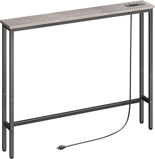 ELYKEN 5.9" Narrow Console Sofa Table with Power Outlets, Total 78.8” Long Behind Couch Table with Charge Station and 5.9’ Extension Cord for Living Room, 5.9" D x 78.8”W x 29.5”H, Gray