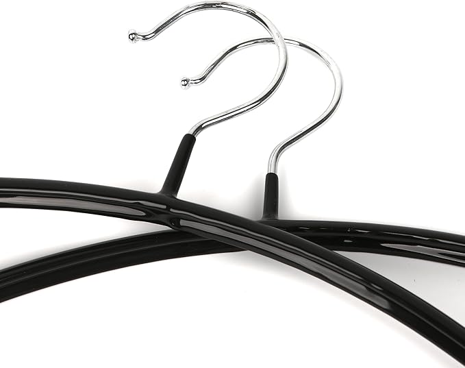 Non-Slip Rubber Coated Metal Hangers No Shoulder Bump, Set of 5/10 Heavy Duty Contour Sweater Hangers for Shirts Coats Dresses or Suits, Rust-Free Closet Clothes Organizer, 16.5”, Black