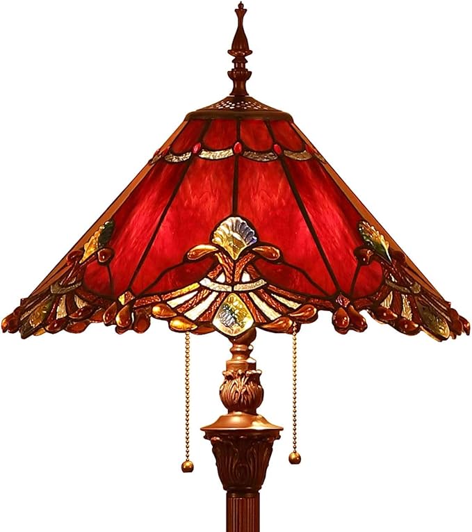 Bieye L10242 Baroque Tiffany Style Stained Glass Floor Lamp with 17-inch Wide Lampshade, 65-inch Tall (Red)