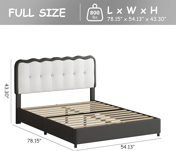 BarnFurin Full Size Bed Frame with LED Lights, Full Bed Frame with Headboard LED Lights, Upholstered Platform Bed with Cloud Headboard, No Box Spring Required, Easy Assembly, Black