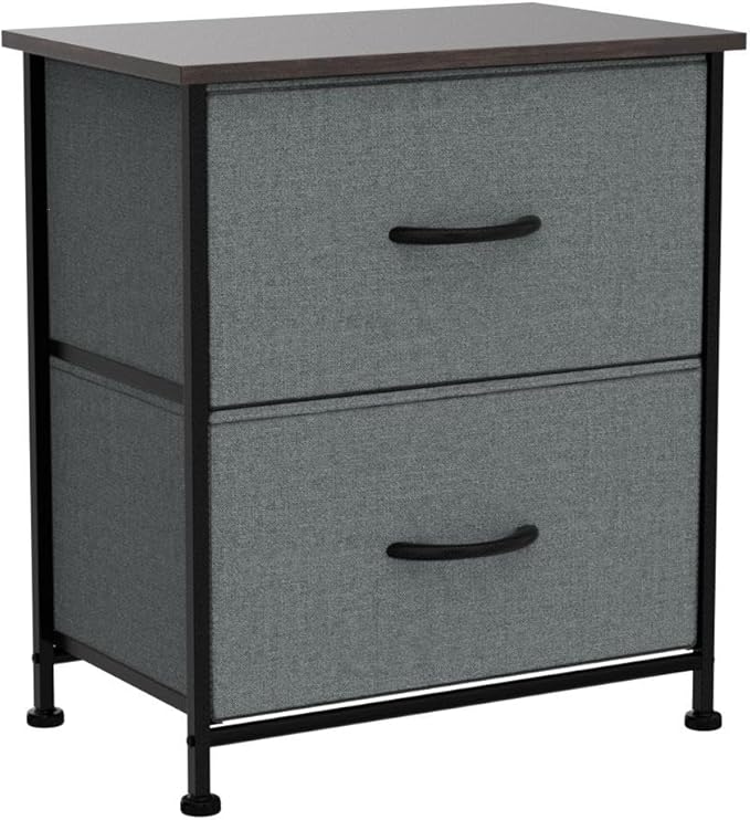 WLIVE Night Stand Set 2, Dresser and Nightstand Sets, Small Dresser for Bedroom with 2 Drawers, End Table with Fabric Bins for Closet, Bedside Furniture, College Dorm, Dark Grey