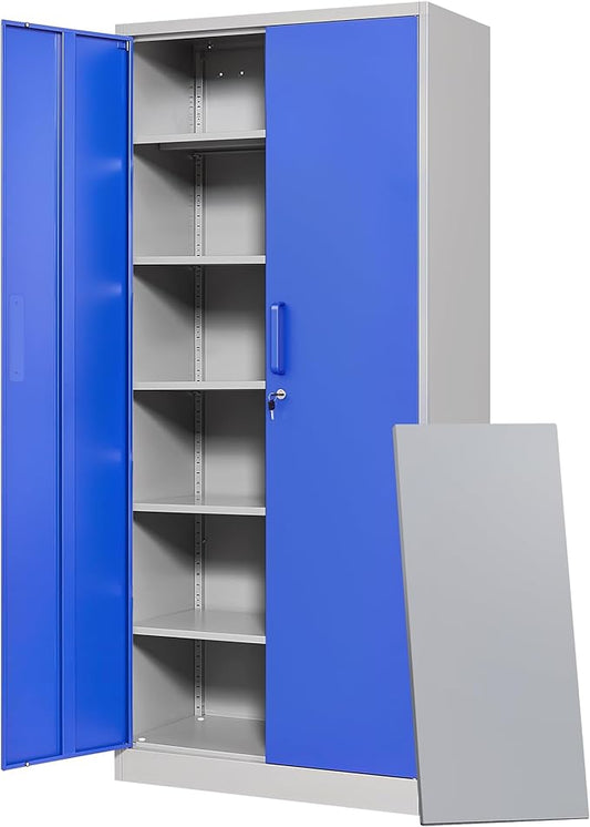 Letaya Metal Garage Storage Cabinets with Lock Door and Adjustable Shelves, Steel Tool Cabinets for Home,Office,Warehouse Organisieren (Blue Gray)