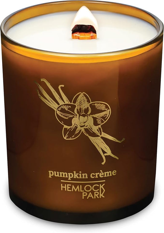 Hemlock Park Amber & Gold Wood Wick Candle Handcrafted with Natural Coconut Wax (Large 14 oz, Pumpkin Crème)