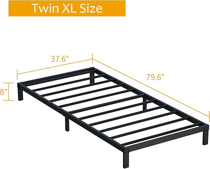 XL Twin Bed Frame No Box Spring Needed, 8 Inch Heavy Duty Metal Twin XL Platform Bed Frame Support Up to 2500 lbs, Easy Assembly, Noise Free, Black