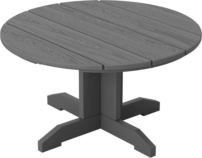 SERWALL 36'' Round Outdoor Coffee Table - HDPE Weatherproof Patio Table for Balcony, Garden, Backyard (Gray)
