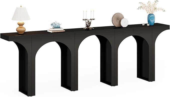 Tribesigns Black Console Table, 94-Inch Entryway Console Table, Wood Sofa Table Behind Couch with Arched Base, Narrow Hallway Table, Modern Foyer Accent Table for Entrance Living Room (Set of 2)