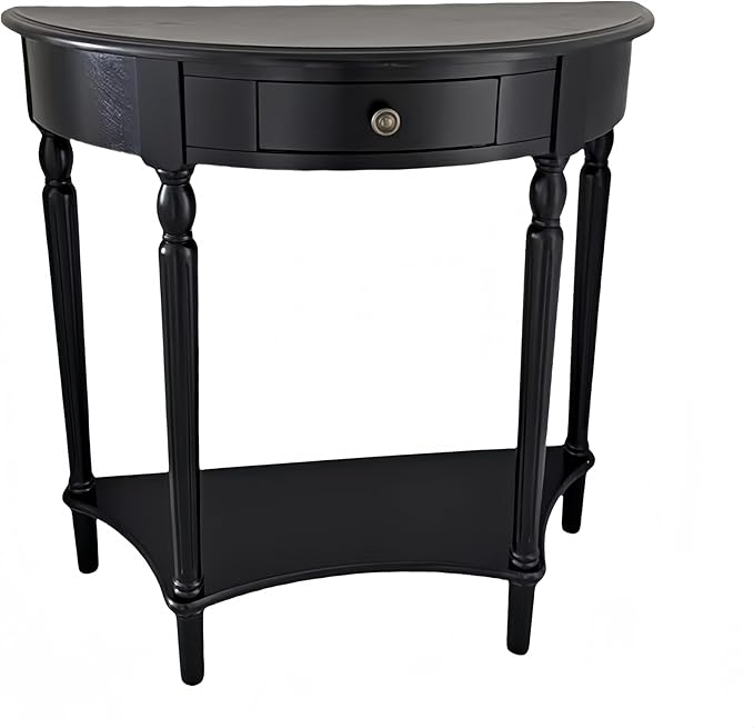 Solid Wood Console Table with Drawer, Semi-Circle Entryway Storage Shelf, Half-Moon Porch Table Side Elegant Vintage Sofa for Living Room (Black (35.4" L x 15.0" W x 34.4" H))