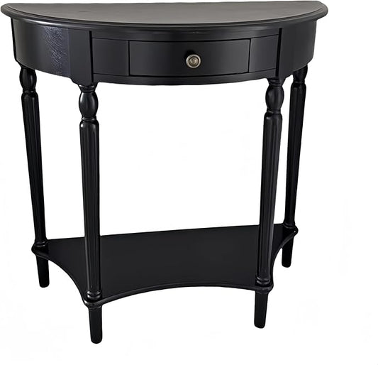 Solid Wood Console Table with Drawer, Semi-Circle Entryway Storage Shelf, Half-Moon Porch Table Side Elegant Vintage Sofa for Living Room (Black (39.4" L x 15.7" W x 34.4" H))