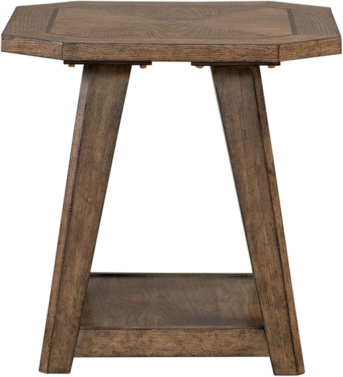 Liberty Furniture Carolina Park Opt 3 Piece Set for Living Room - Octagonal Cocktail Table, 2 Octagonal End Tables - Amber Brown Oak