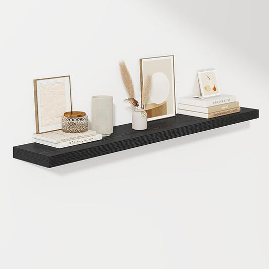 Fun Memories 55 Inch Floating Shelves for Wall, Fireplace Mantel Shelf with Invisible Heavy Duty Bracket, 8 Inch Deep Storage Shelf for Living Room, Kitchen, Farmhouse, Black