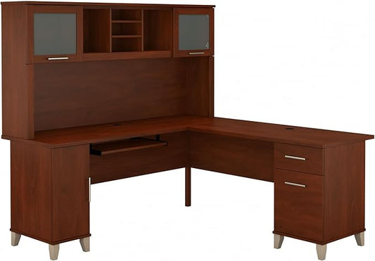 Bush Furniture Somerset 72W L Shaped Desk with Hutch in Hansen Cherry