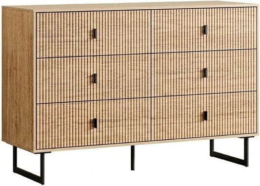 Modern Chest of Drawers with 6 Drawers,Deep Drawers,Clothes Organizer,Large Storage Cabinet for Living Room, Bedroom,Hallway,with Anti-Tipping Device,Wood