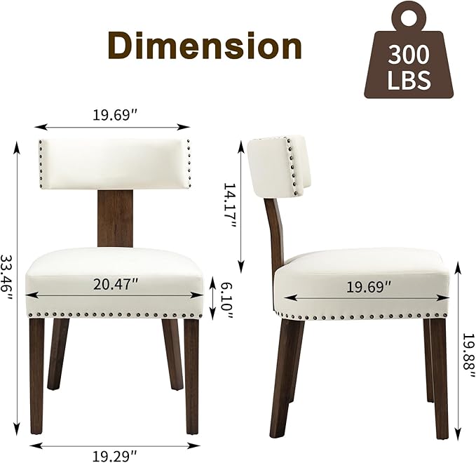 Upholstered Wooden Farmhouse Dining Chairs Set of 6, Mid-Century Modern Fabric Dining Room Chairs with Wood Legs, Curved Backrest Kitchen Chair Armless for Kitchen/Restaurant/Cafe, Beige