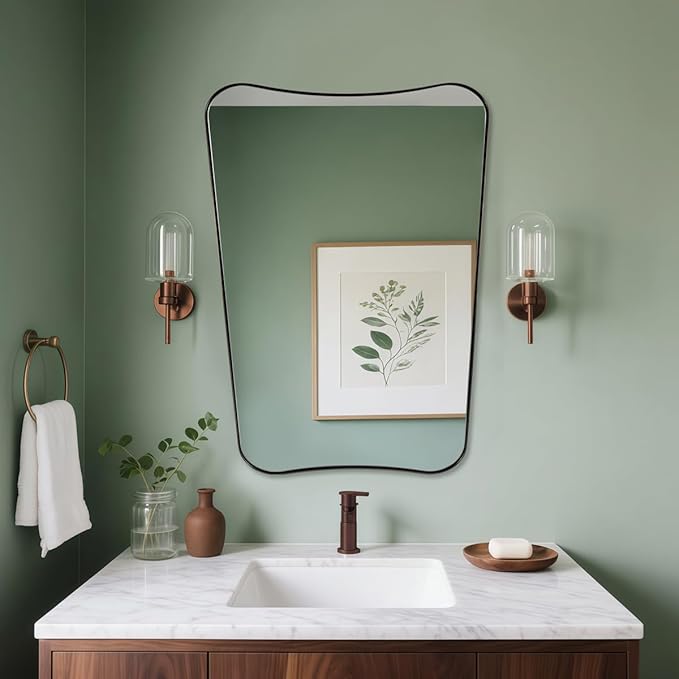 ANDY STAR Brushed Bronze Asymmetrical Mirror, 22"x30" Bathroom Mirror for Over Sink, Premium Stainless Steel Thin Frame, Antique Bronze Mirror for Wall, Butterfly-Inspired Designer Decor