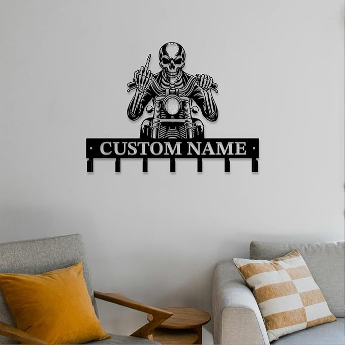 Personalized Custom Name Motorcycle Keys Hooks,Metal Motorcycle Art Clothes Keys Hooks,Metal Motorcycle Lover Wall Home Storage Decorative Keys Hooks,Key Holder Hooks for Wall (Style I)