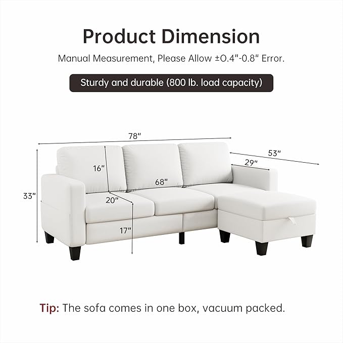 Youmumeub 79''Sectional Couch Couches for Living Room - L-Shaped 4-Seater Deep Sectional Sofa,Removable Covers,Suitable for The Living Room, Apartment or Office-Beige