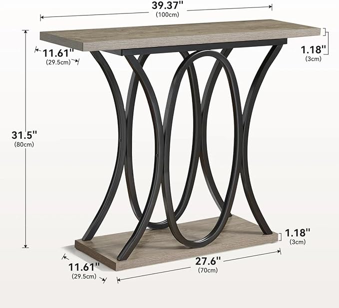 BedsPick Entryway Console Table, 40 Inch Narrow Wood Hallway Table Foyer Table Behind Couch, Sofa Table with Metal Legs and 1.18 Thick Board (Grey)