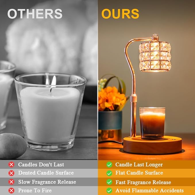 Candle Warmer Lamp with Timer, Candle Warmer Adjustable Height with 2 Bulbs, Dimmable Electric Candles Warming Lamp for Scented Jar Candles, Gold