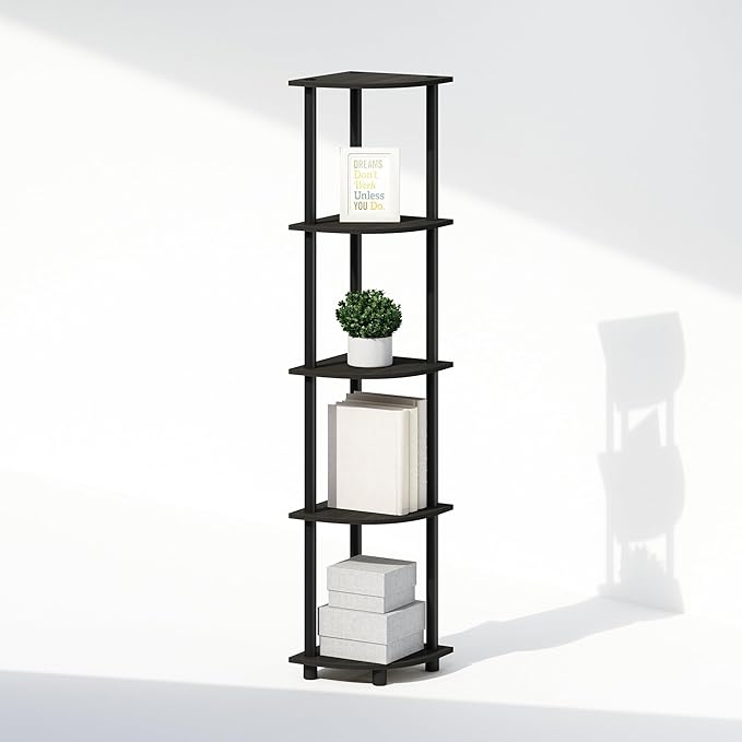 Furinno Turn-N-Tube Storage Shelves, 5-Tier Book Shelf, Corner Shelf, Toolless Open Shelves, for Organization and Storage, Living Room, Home Office, Hallway, Bedroom, Espresso