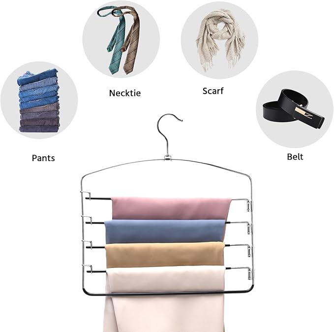 Multi-Layer Metal Pants Hangers, 3 Pack, 5 Swing Arms, Non-Slip