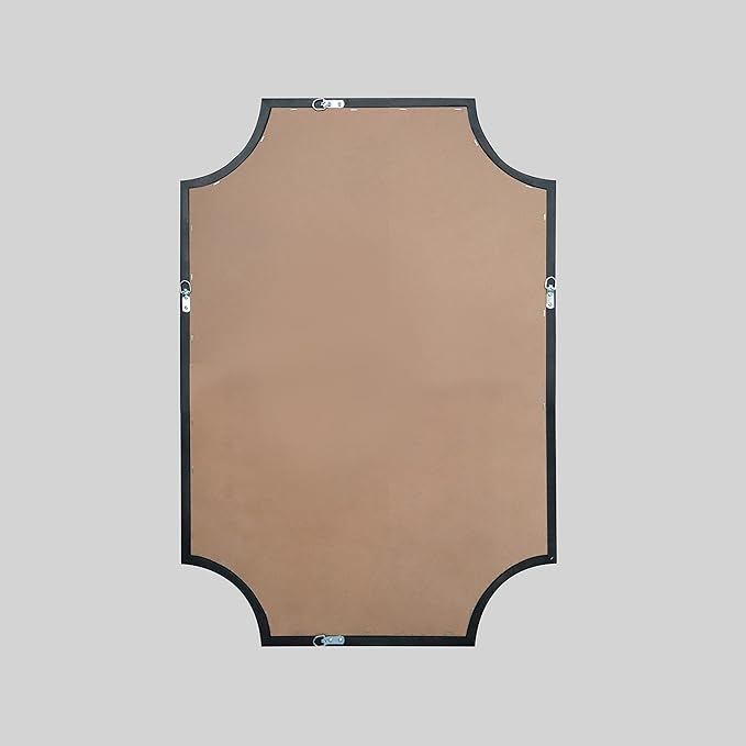 WallBeyond 20" x 30" Full Scalloped Corners Arch Rectangle Wall Mirror with Wood Frame for Entryway, Living Room or Bedroom Home Decor - Light Woodgrain [20" x 30" Black]