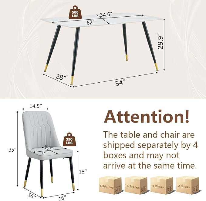 7 Piece Modern Dining Set, 62'' Sintered Stone Dinner Table for 6, 6 Chairs, Easy to Assemble
