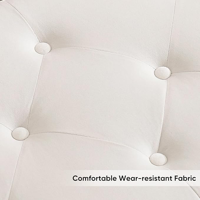 65" End of Bed Storage Bench King Size, Storage Ottoman Bench with Tufted Button Upholstered and Gold Legs, Bedroom Benches with Armrests for Living Room Window and Entryway, Beige