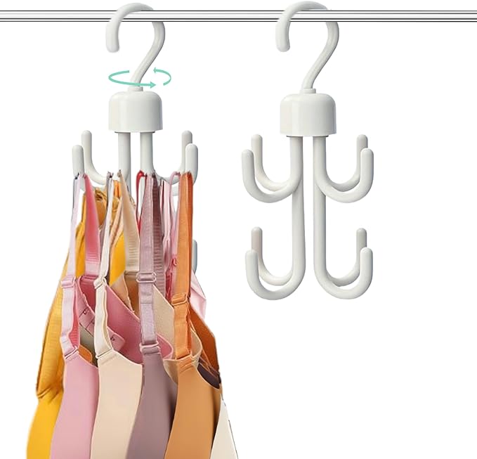 3Pcs Tank Top Hanger, Rotatable Bra Hangers for Closet Organizer, Max 72 Storage Capacity Belt Hanger, Plastic Space Saving Closet Organizers Apartment Dorm Essentials for Bra (2, White)