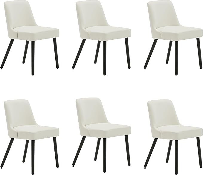 MINCETA Dining Chair,Morden Wood Leg Upholstered Kitchen Chair Set of 6,PU in Cream White