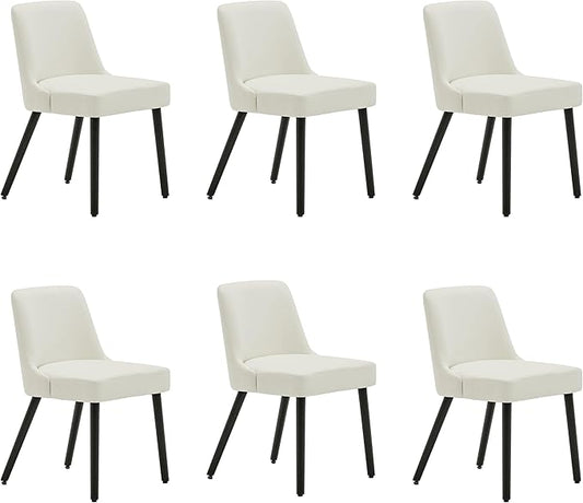 MINCETA Dining Chair,Morden Wood Leg Upholstered Kitchen Chair Set of 6,PU in Cream White