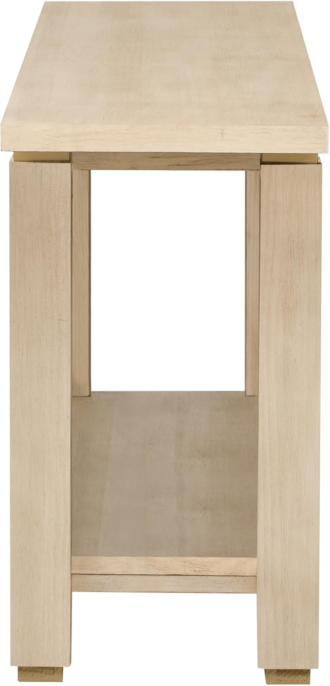 63" Modern Minimalist Console Table with Storage Shelf, Solid Wood Industrial Entryway Sofa Table with Metal Accents for Living Room, Hallway (Natural)