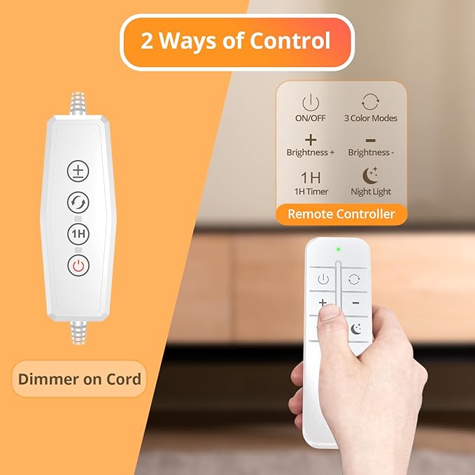 Reading Light with Remote, LED Desk Lamp Clip on [1H Timer & Nightlight] RA>95 Dimmable Flexible Gooseneck, Reading Lamp with Clamp for Table - 3.5'' (Adapter Included)