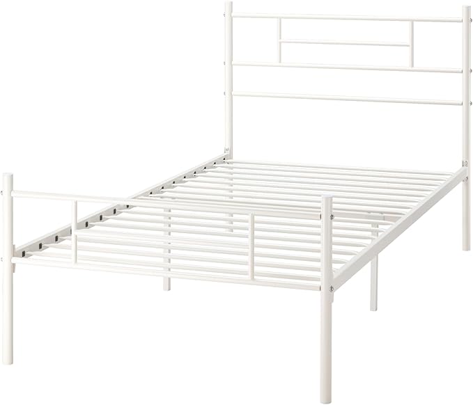 SHA CERLIN 14 Inch Twin Size Metal Bed Frame with Iron-Art Headboard and Footboard,Under Bed Storage Space,Platform Bed with Metal Slats Support,Easy Assembly,Noise Free,No Box Spring Needed,White