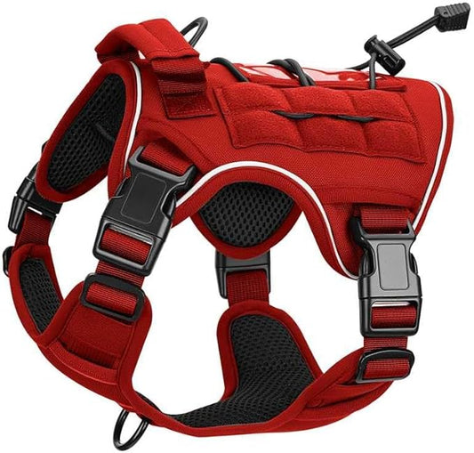 Heavy-Duty Tactical Dog Harness for Large Dogs, No Pull Adjustable Reflective Pet Vest with Molle System, K9 Military-Grade Control for Service Training, Outdoor & 10+ Breeds, Red, Small