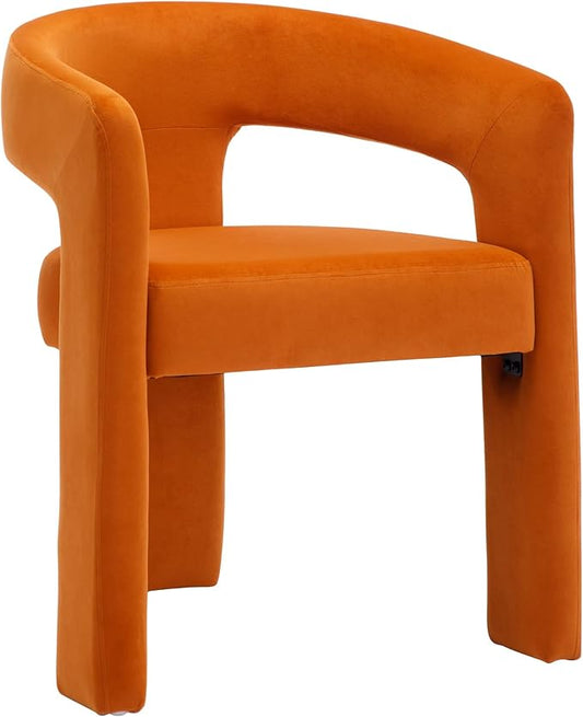 Modern Velvet Fabric Upholstered Dining Chairs with Open-Back, Cute Barrel Side Chairs Kitchen Armchair Accent Chairs for Dining Room Bedroom, Orange