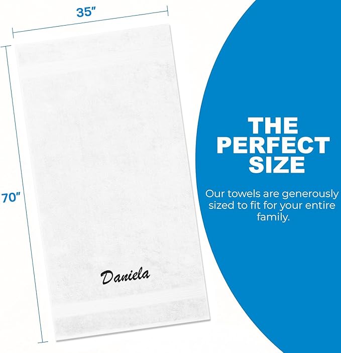 Kaufman - Personalized Velour Beach and Pool Towel 100% Cotton 30in X 60in Solid Color Bath Towel Embroidered (White)