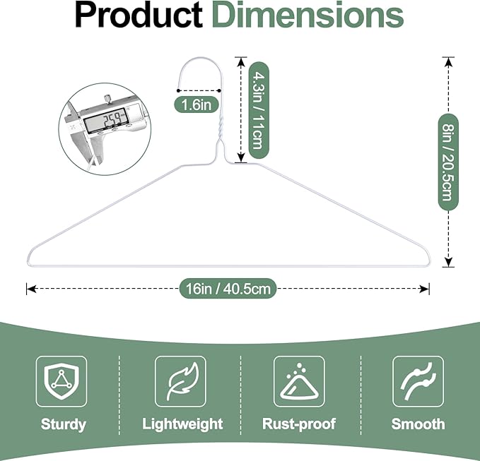 Wire Metal Hangers Bulk 100 Pack, Clothes Hangers Heavy Duty for Coats, Suits, Shirts, Pants, Skirts, Space Saving, Non Slip, Ultra Thin, 16 Inch, White