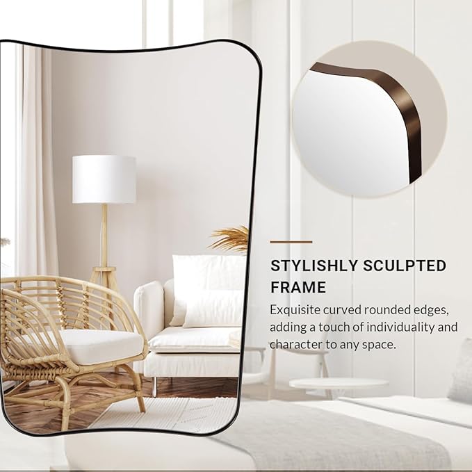 ANDY STAR Brushed Bronze Asymmetrical Mirror, 22"x30" Bathroom Mirror for Over Sink, Premium Stainless Steel Thin Frame, Antique Bronze Mirror for Wall, Butterfly-Inspired Designer Decor