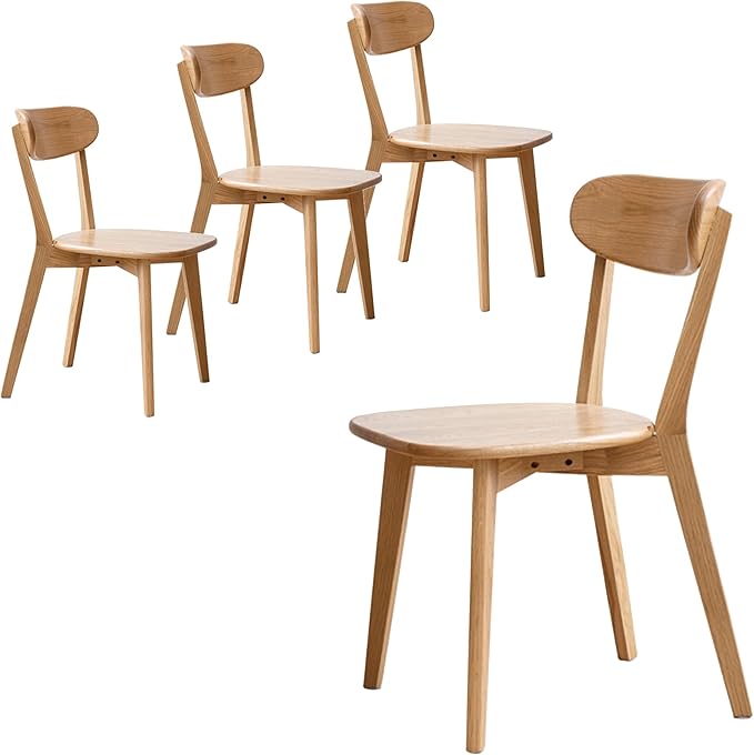Solid Wood Dining Chairs Set of 4 - FAS-Grade North American Oak,Heavy Duty Dining Chair with Ergonomic Curved Back,Suitable for Kitchens and Dining Rooms,Easy Assembly,400 lbs Capacity