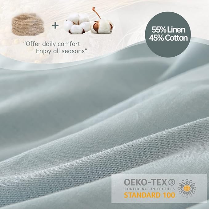 Simple&Opulence French Linen Duvet Cover Set 68" x 86"- 2 Pieces (1 Comforter Cover,1 Pillowcase)- Natural Flax Cotton Blend-Solid Color Breathable Farmhouse Bedding-Dusty Blue, Twin