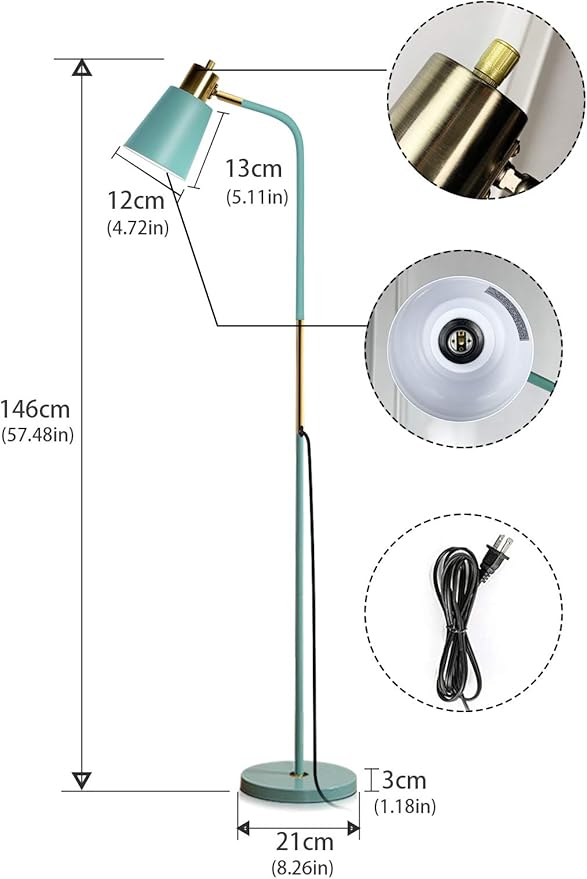 Floor Lamp, Industrial Floor Lamps for Living Rooms Rustic Farmhouse Reading Standing Floor Lamp Adjustable Metal Heads Indoor Task Lighting for Living Room Bedroom Office Home Décor (Green)