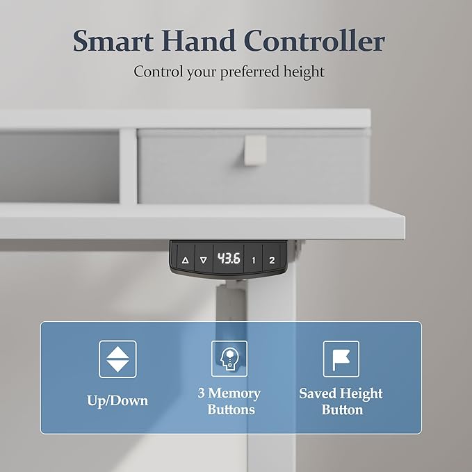 Klicelor 63 Inch Electric Standing Desk with Drawers, Adjustable Height Small Sit Stand Desk for Home Office, Compact Computer Workstation with Storage– White