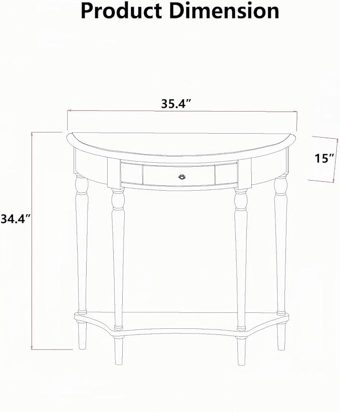 Solid Wood Console Table with Drawer, Semi-Circle Entryway Storage Shelf, Half-Moon Porch Table Side Elegant Vintage Sofa for Living Room (Black (35.4" L x 15.0" W x 34.4" H))