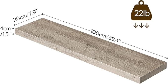 HOOBRO Floating Shelves for Wall, Wall Mounted Shelf Set of 2, 39.4" Hanging Shelf with Invisible Brackets, for Wall in Bathroom, Bedroom, Toilet, Kitchen, Living Room, Office, Greige BG100BJP201