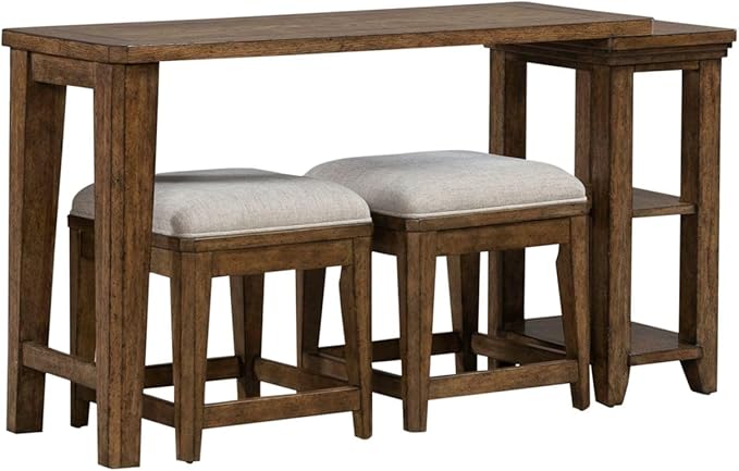 Liberty Furniture Carolina Park Alt 3 Piece Set for Living Room - Console Table, 2 Stools - Amber Brown Oak