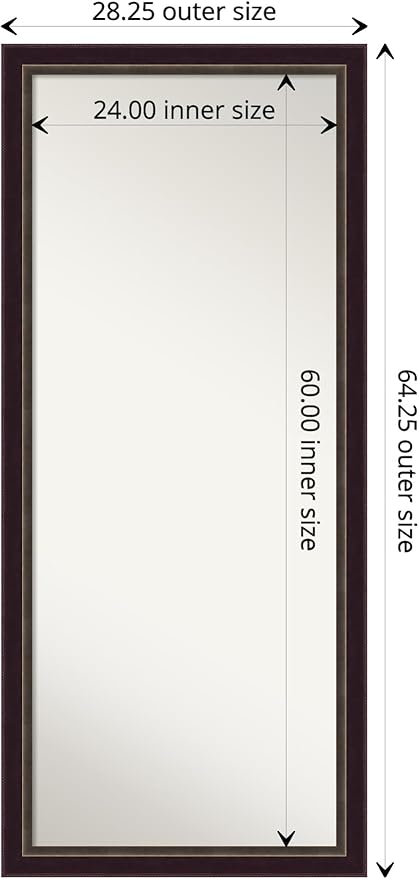 Amanti Art Bronze Full Length Mirror, 64x28 Signore Bronze Tall Free Standing Body Wall Mirror Full Length for Dressing, Traditional Wood Frame, Lean on Floor or Hang, Wall Decor